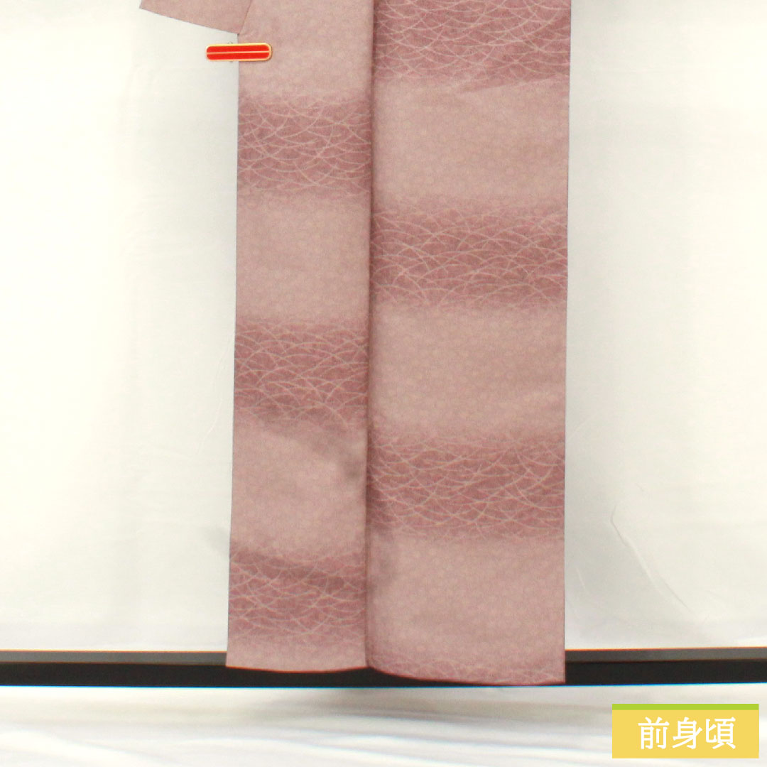小紋 ポリエステル 身丈155.5cm 裄丈63.5cm 袷 桜鼠色(さくらねずいろ) 洗える着物 菊 露芝 Aランク 紫系 1115004913320