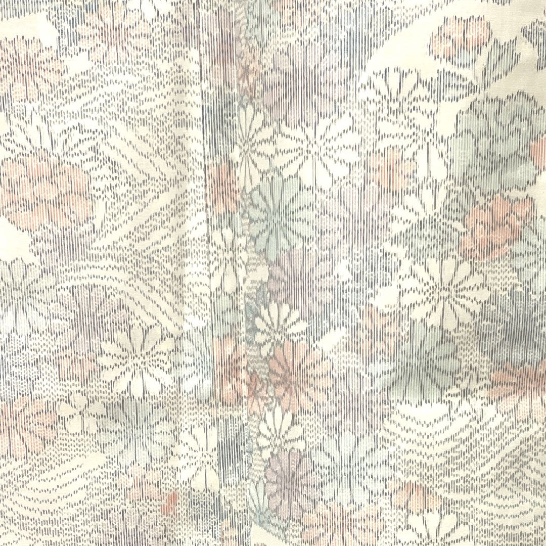 紬 身丈153cm 裄丈62.5cm 草花模様 ポリ Aランク 袷 白系 1116002143211