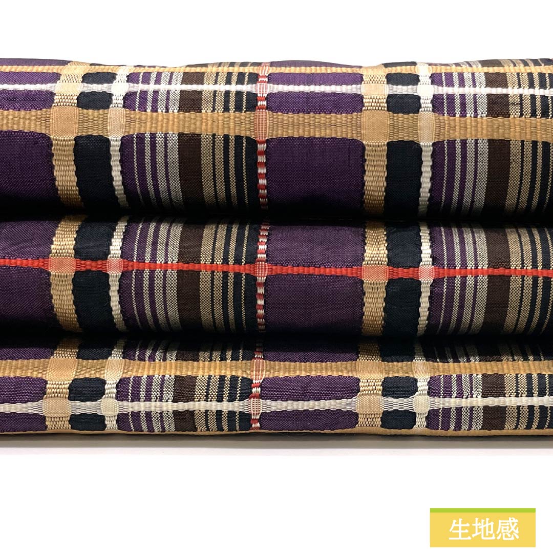 名古屋帯 深紫色(ふかきむらさきいろ) 間道柄 帯丈326cm 正絹 Sランク 全通 カジュアル 紫系 1124007922320 名古屋仕立て