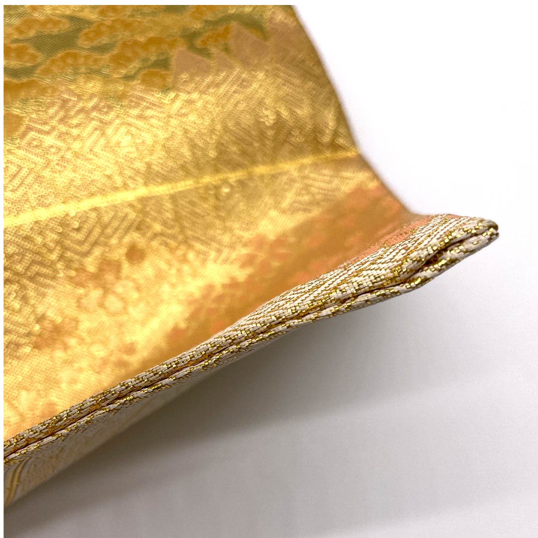 袋帯 金色 佐賀錦 桜 鶴 帯丈450cm 正絹 Aランク 六通 フォーマル 金系 1123006063321