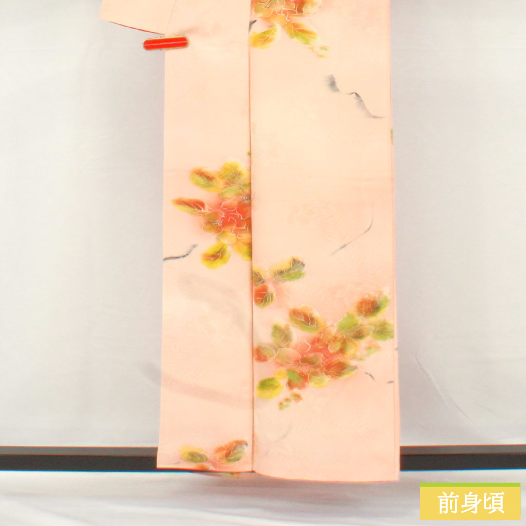 小紋 正絹 身丈157.5cm 裄丈62.5cm 袷 濡れ描き友禅 抽象花 しつけ糸付き Aランク ピンク系 1115004873313