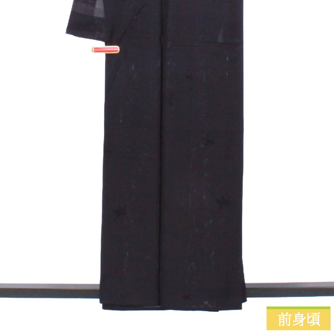 夏物 正絹 色無地 Sランク 身丈159.5cm 裄丈63.5cm 褐色(かちいろ) 流水 草の葉 紋絽 絽 紺系 1132003702318