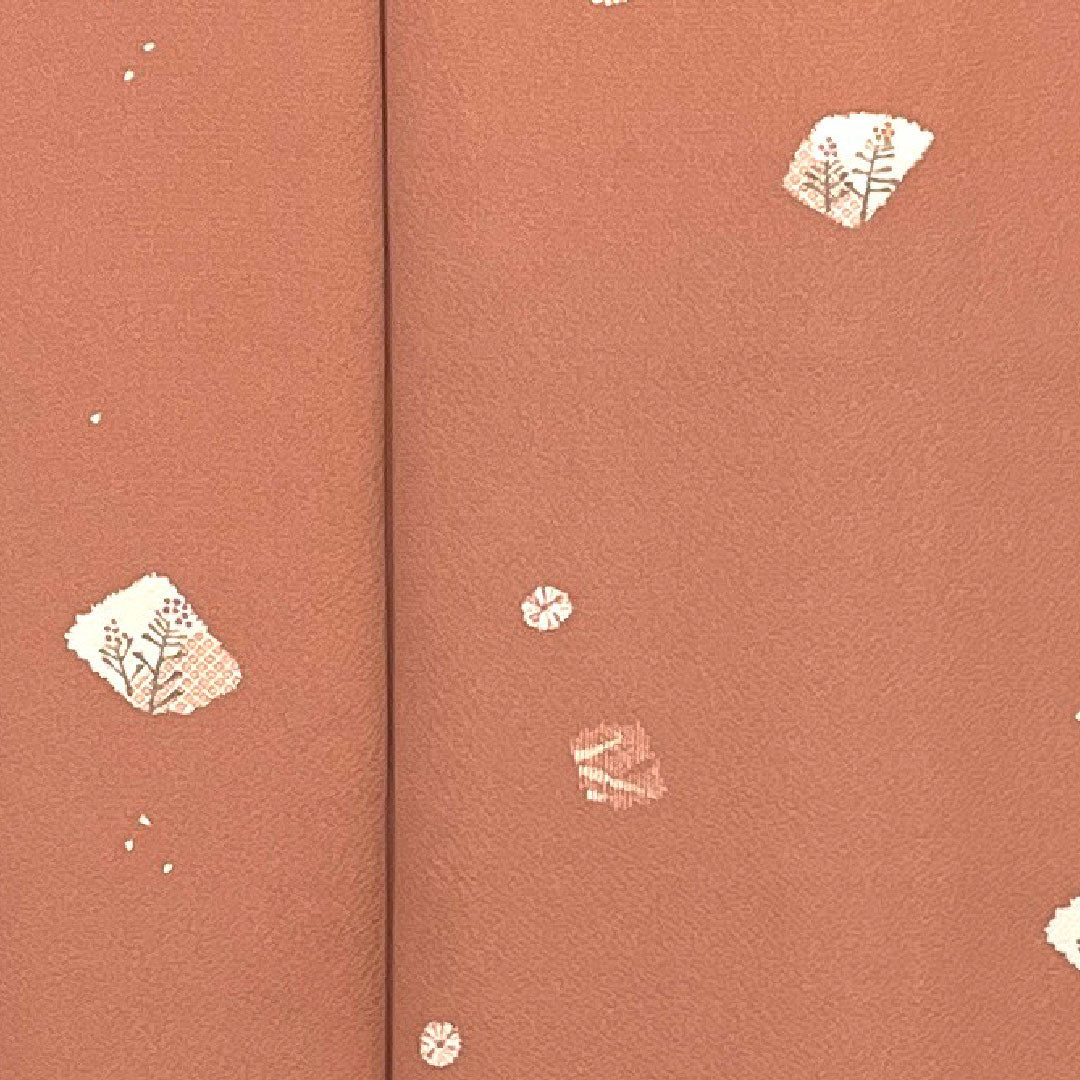 小紋 身丈167cm 裄丈69cm 袷 洗える着物 草花模様 ポリ Sランク ピンク系 1115001612513