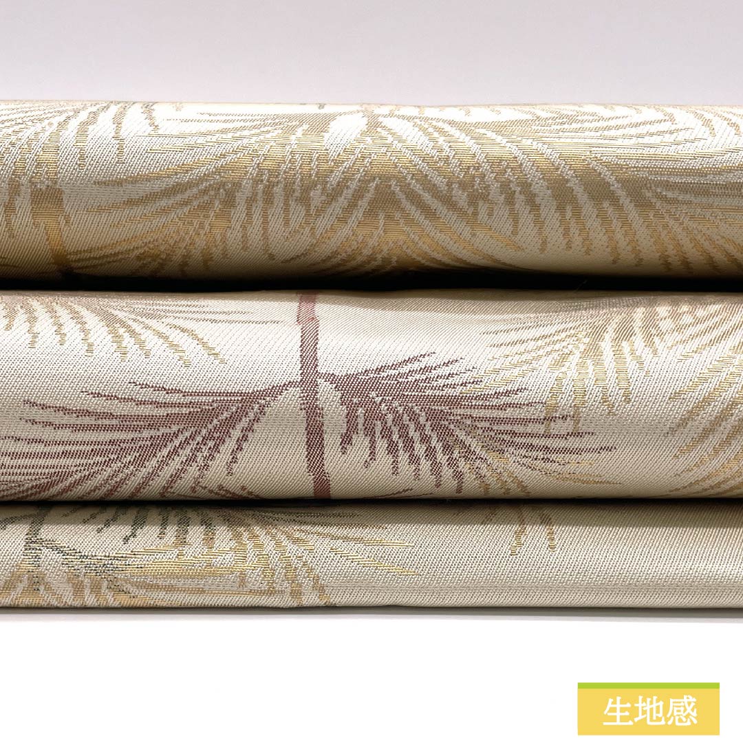 Nagoya Obi, Natural Color (Kinariiro), Wood and Plant Pattern, 361cm Long, Pure Silk, S-Rank, Full Length, Semi-Formal, Cream, Item Number: 1124008432315, Nagoya Style