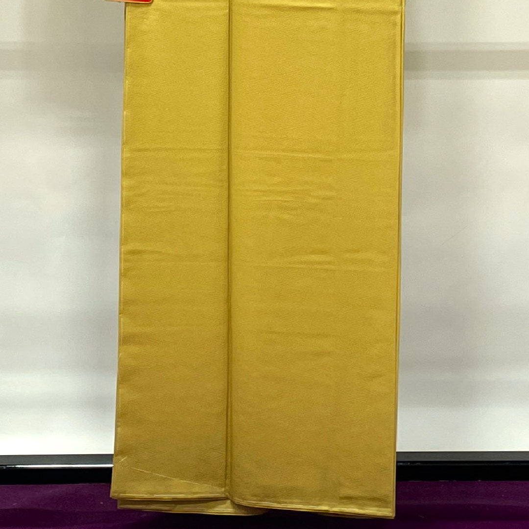 Plain color polyester yellow lacquer color washable kimono plain color with basting threads unused sword and katabami length 160cm sleeve length 63.5cm lined S rank yellow 1114000712423