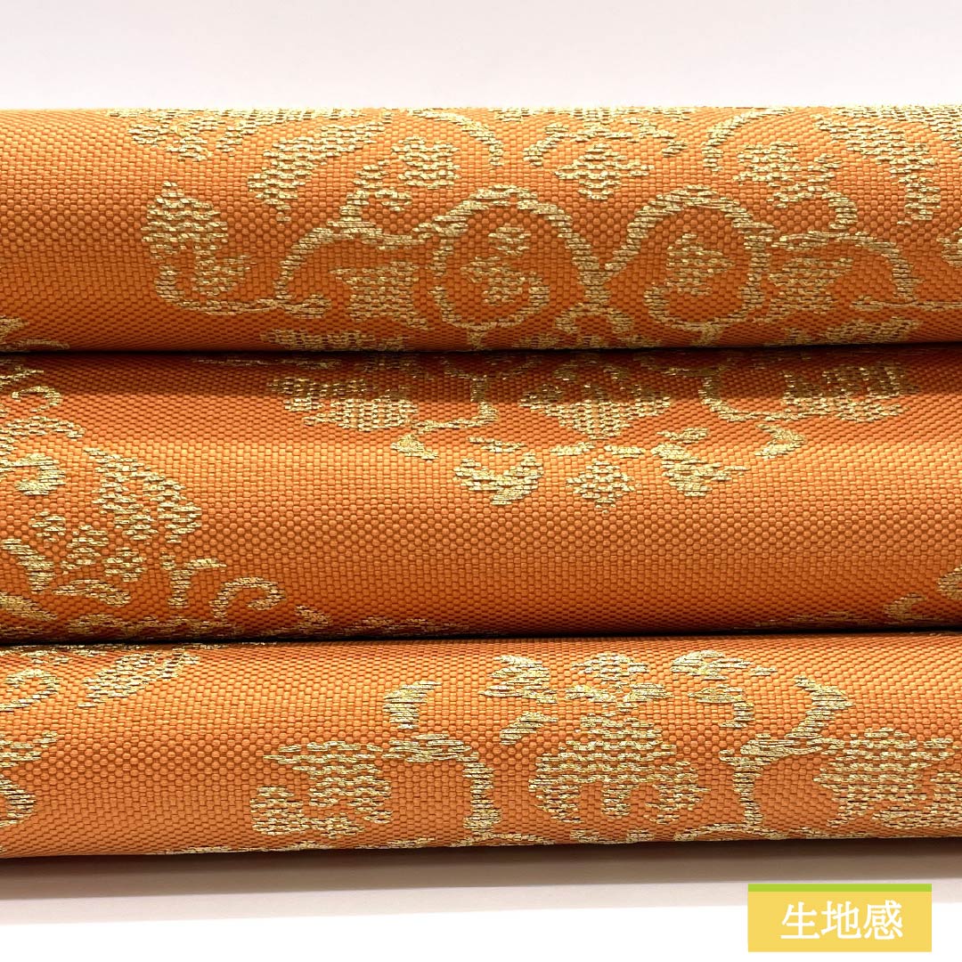 名古屋帯 黄丹色(おうにいろ) 正倉院文様 帯丈370cm 正絹 Sランク 六通 セミフォーマル 橙系 1124008422326 松葉仕立て