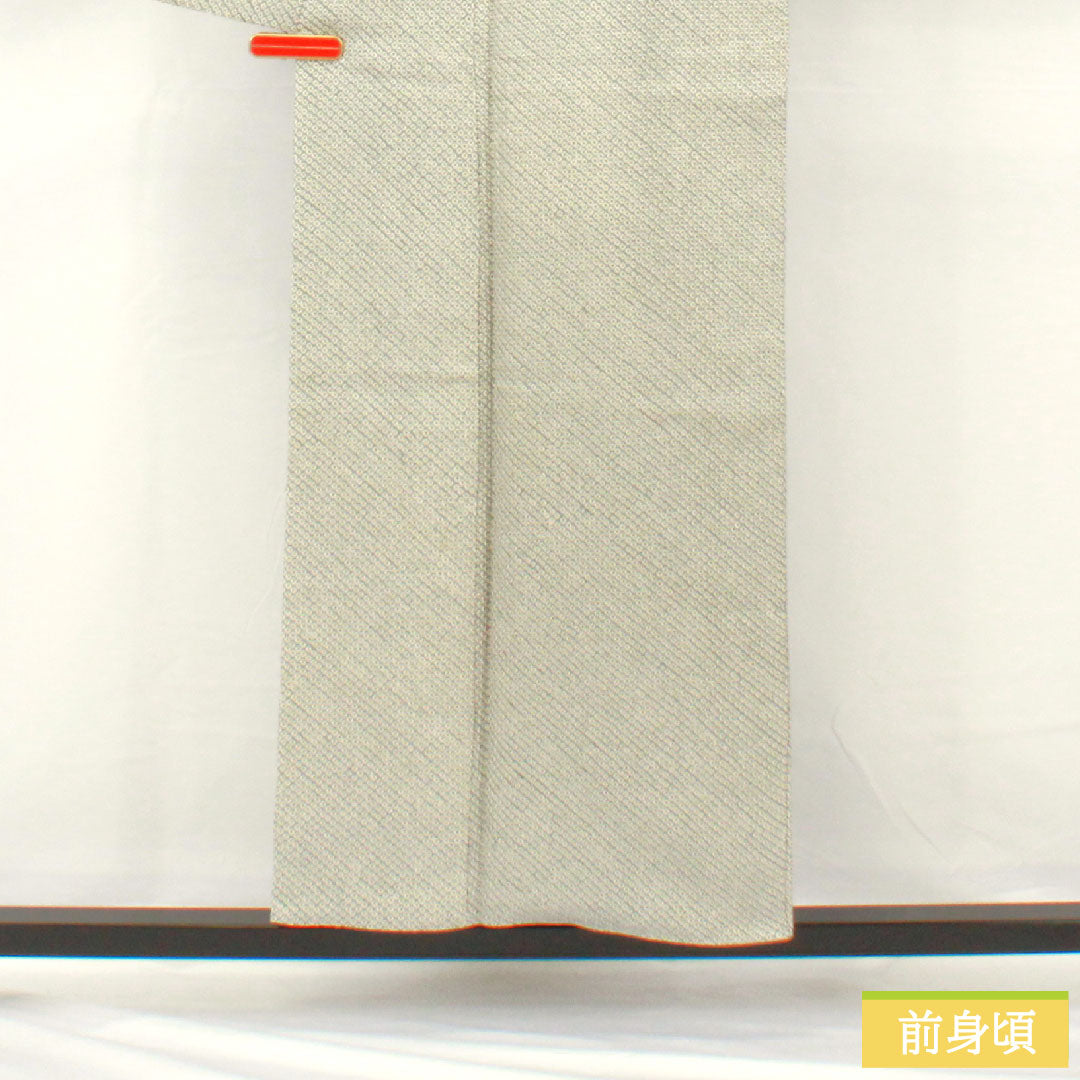 小紋 正絹 身丈155.5cm 裄丈64.5cm 袷 青白磁色(せいはくじいろ) 総絞り 疋田絞り Aランク 水色系 1115004673324