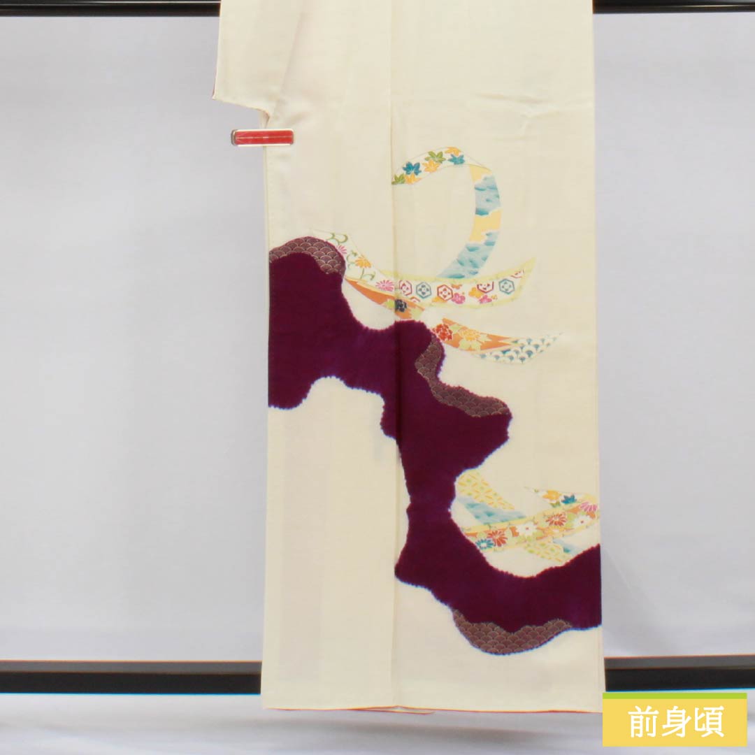 訪問着 正絹 Sランク 袷 身丈157cm 裄丈64cm 練色(ねりいろ) 京友禅 道長取り 吉祥文様 クリーム系 1112006282315