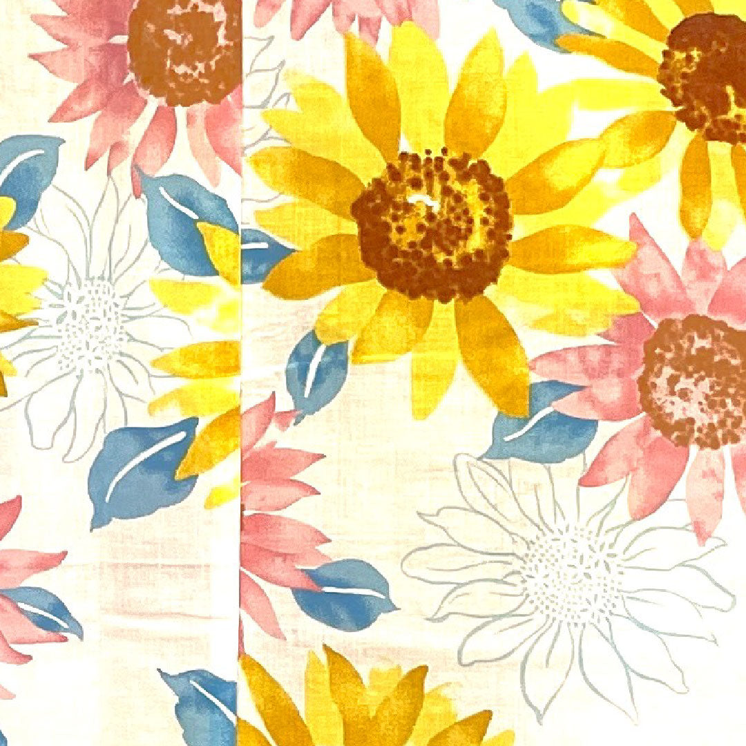 浴衣 向日葵 木綿 Sランク 単衣 身丈163cm 裄丈67cm 白系 1118000852411