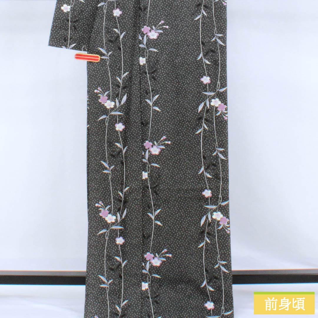 Komon Polyester Rank S Length 168cm Sleeve-to-sleeve 68.5cm Unlined Katagami Sakura Polka Dots Washable Kimono Black 1115008002510