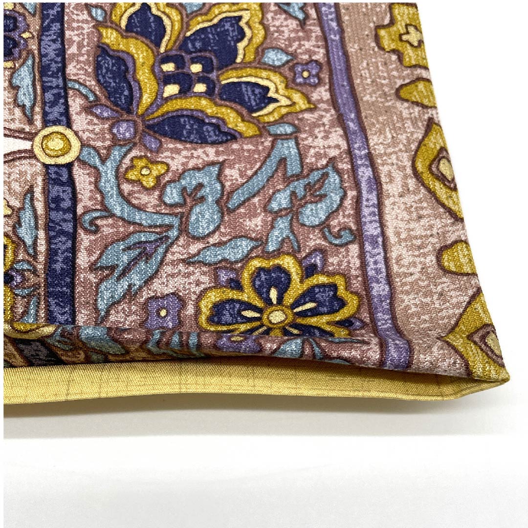 袋帯 翁茶色(おきなちゃいろ) 花更紗 幾何学模様 帯丈457cm 正絹 Aランク 六通 カジュアル ピンク系 1123007183413