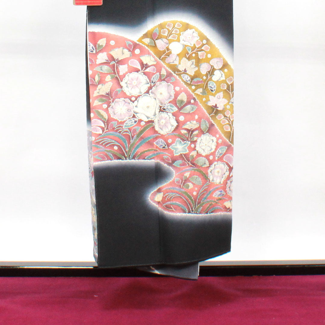 黒留袖 身丈150cm 裄丈63.5cm 袷 桐屋翠山工房 辻ヶ花 丸に沢瀉 正絹 Sランク 五つ紋 黒系 1111001122110