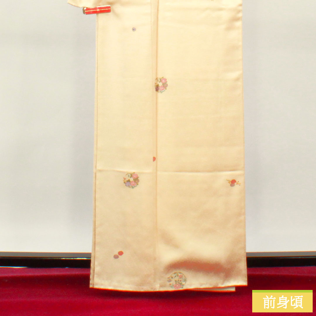 Komon, pure silk, length 162cm, sleeve length 64cm, lined, light color, Kyoto Yuzen, embroidery, B rank, cream color, 1115004204415
