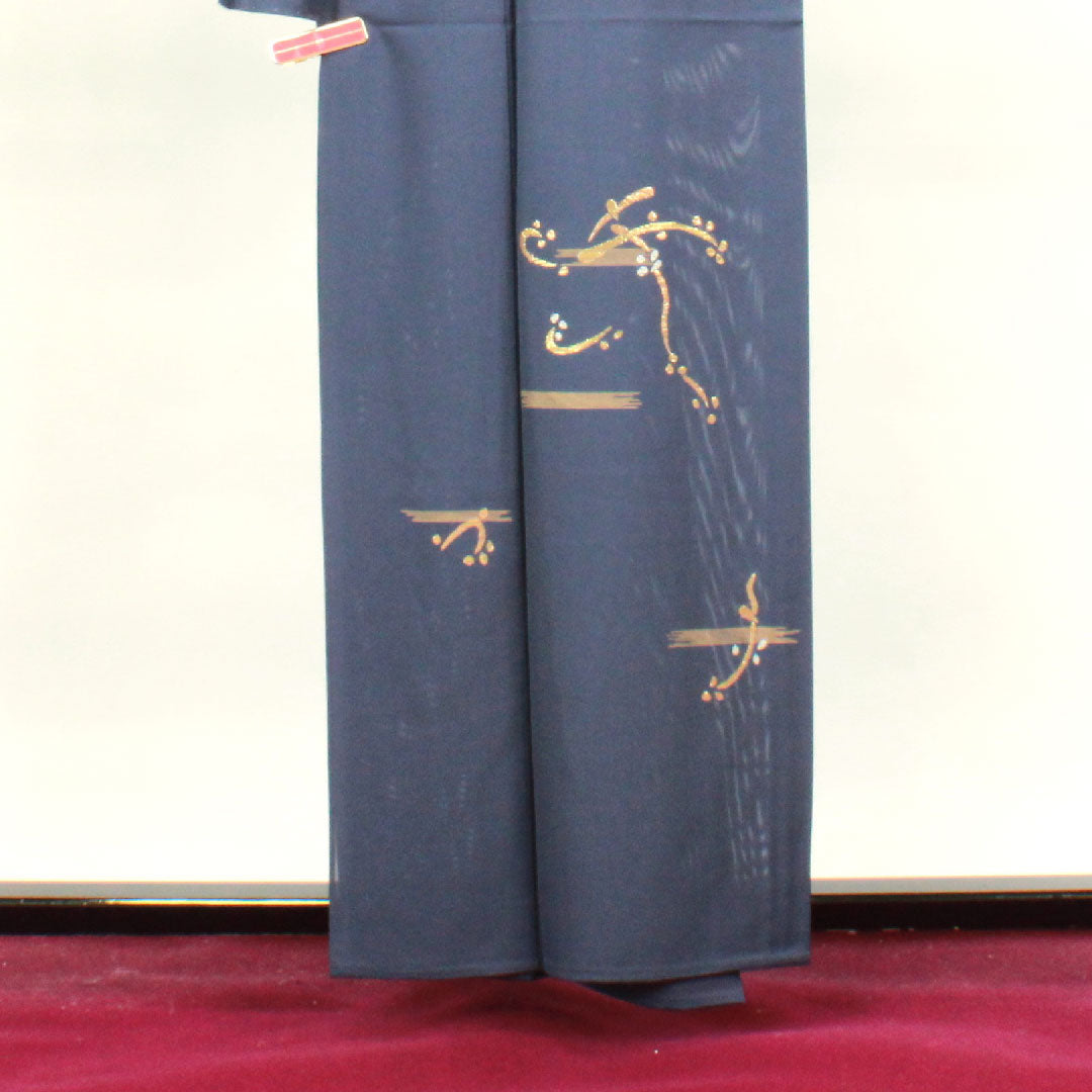 訪問着 夏物 身丈158cm 裄丈66cm 瞑色 絽 竹屋町刺繡 抽象模様 桔梗に三つ鱗 正絹 Sランク 紺系 1112002772318