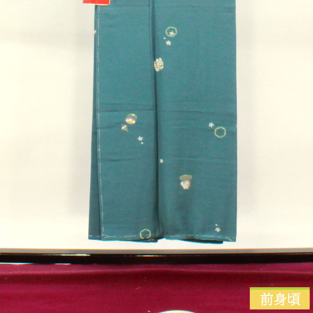 Komon, pure silk, length 150.5cm, sleeve length 62.5cm, lined, rust color, snowflake, rabbit, B rank, blue, 1115004214117