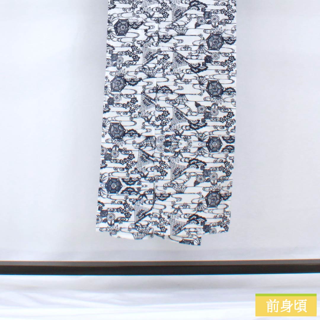 Yukata Cotton Length 144cm Sleeve length 63cm A rank Silk White Cotton Silk Flowing water Pine Auspicious motif 1118005583111