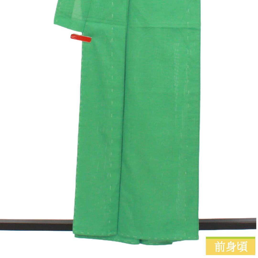 夏物 ポリエステル 色無地 Sランク 身丈159.5cm 裄丈66.5cm 琅玕色(ろうかんいろ) 洗える着物 素無地 絽 緑系 1132004212319