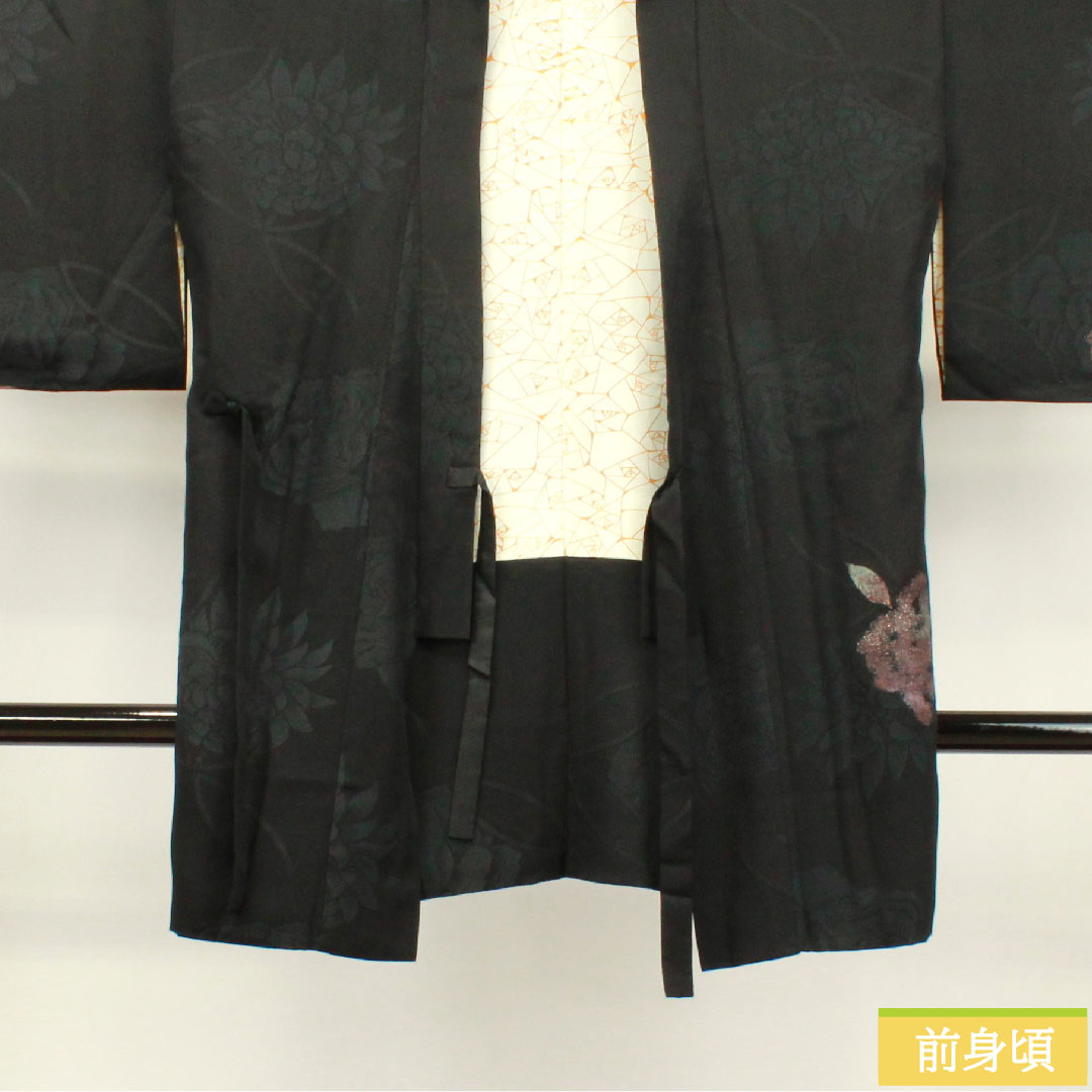 道中着 正絹 身丈94.5cm 裄丈65cm 抽象模様 Sランク 袷 黒系 1117000882910