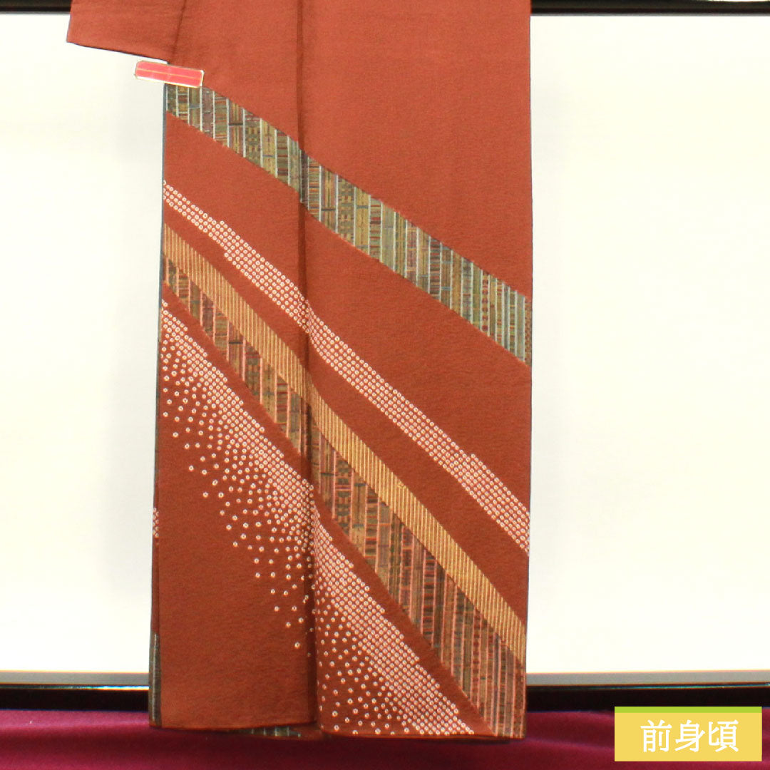 Homongi, pure silk, lined, length 159.5cm, sleeve length 67.5cm, nando-nezuiro (nandonezuiro), dark brown, Kyo-yuzen, abstract pattern, A rank, gradation style, 1112004533399