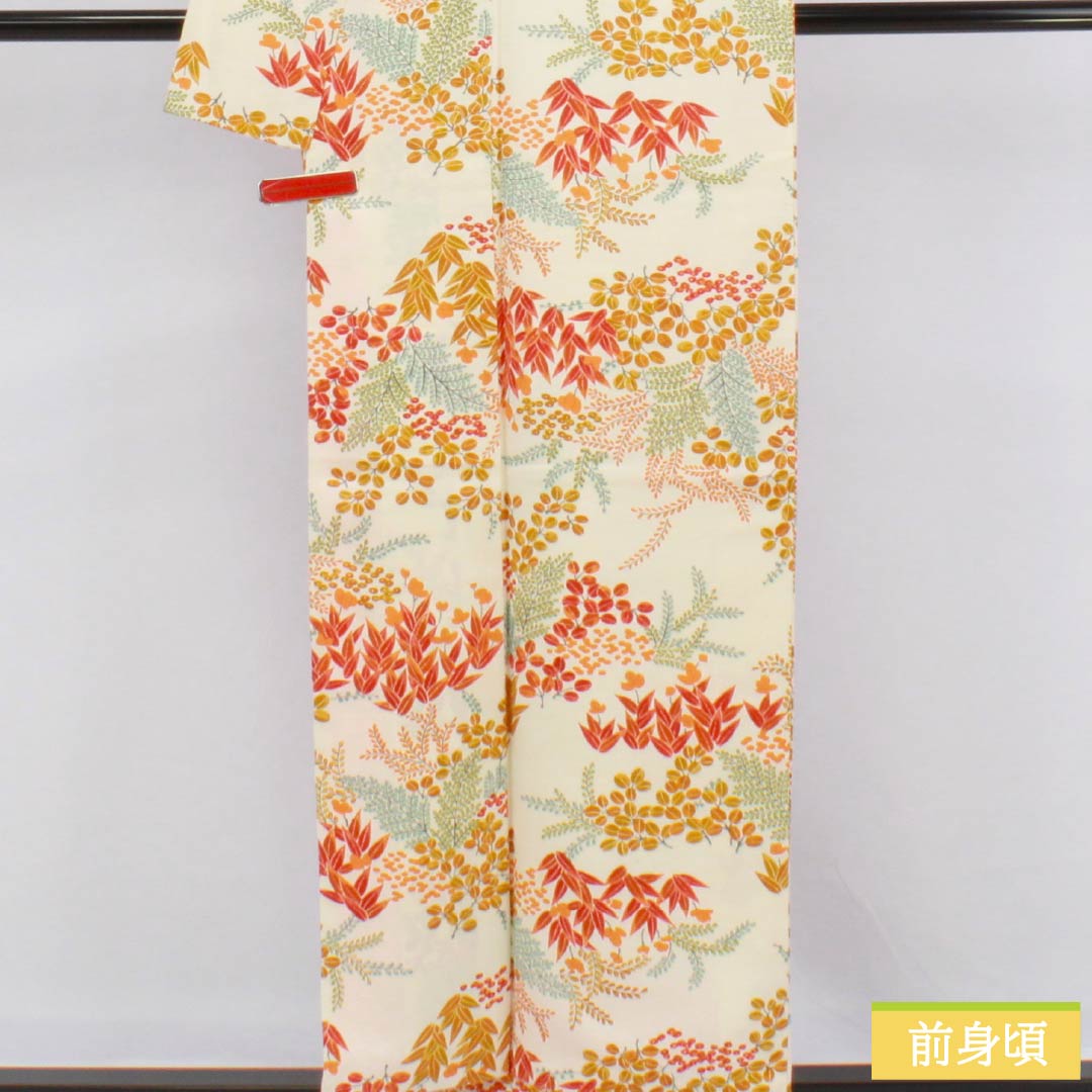 小紋 正絹 Bランク 身丈153.5cm 裄丈62cm 袷 草花模様 白系 1115006434211