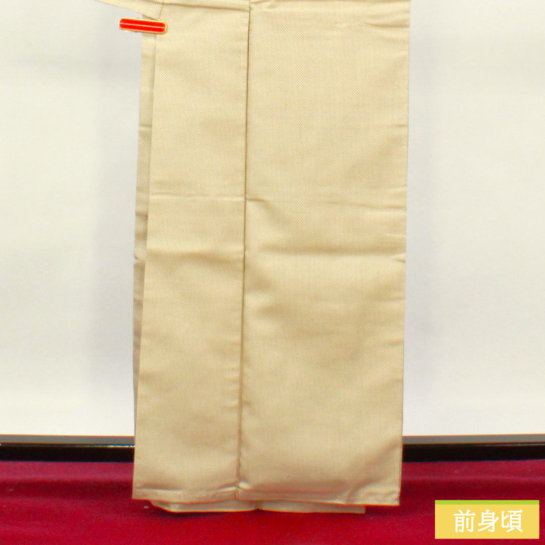 紬 正絹 身丈163.5cm 裄丈64cm 砥粉色(とのこいろ) 十字絣 お召し Aランク 袷 ベージュ系 1116003573425