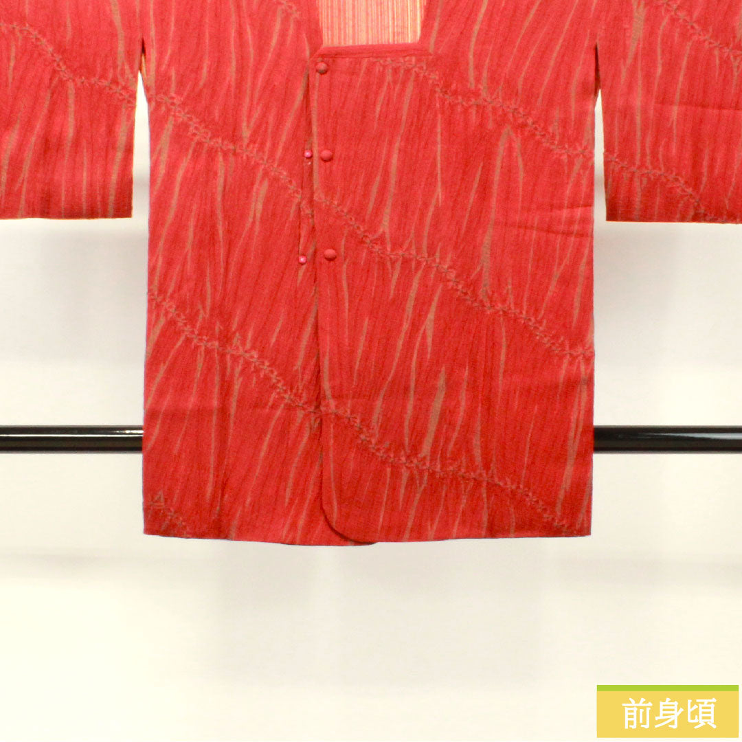 道行コート 正絹 身丈89cm 裄丈64cm 真紅色(しんくいろ) 絞り Sランク 袷 赤系 1117001022912