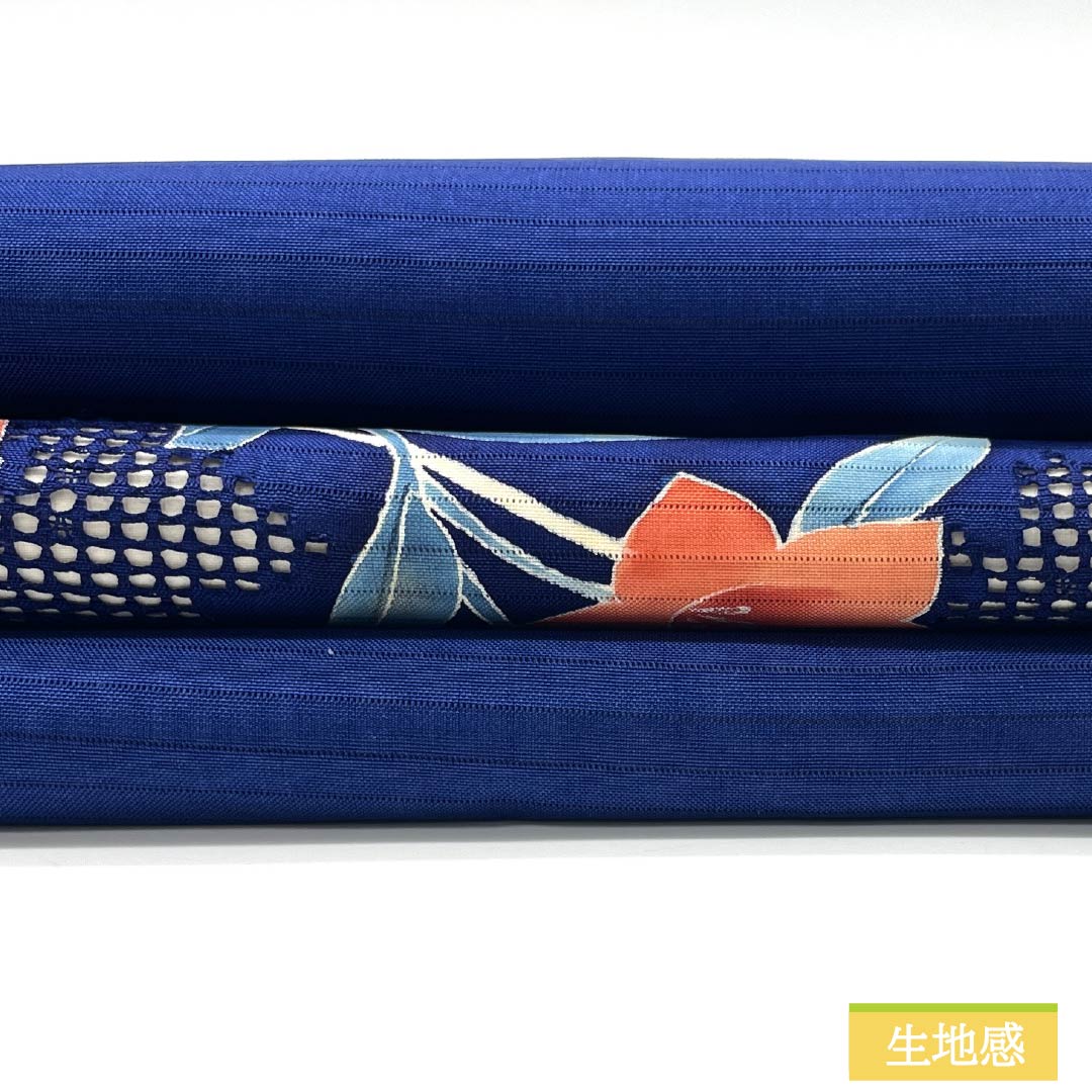 Nagoya Obi, Pure Silk, Ruriiro (Blue), Summer Obi, Dyed Obi with Kikyo (Pink Flower) Design, Length 356cm, S Rank, Pointed Pattern, Semi-Formal, Blue, Item Number 1124008582317, Nagoya Style