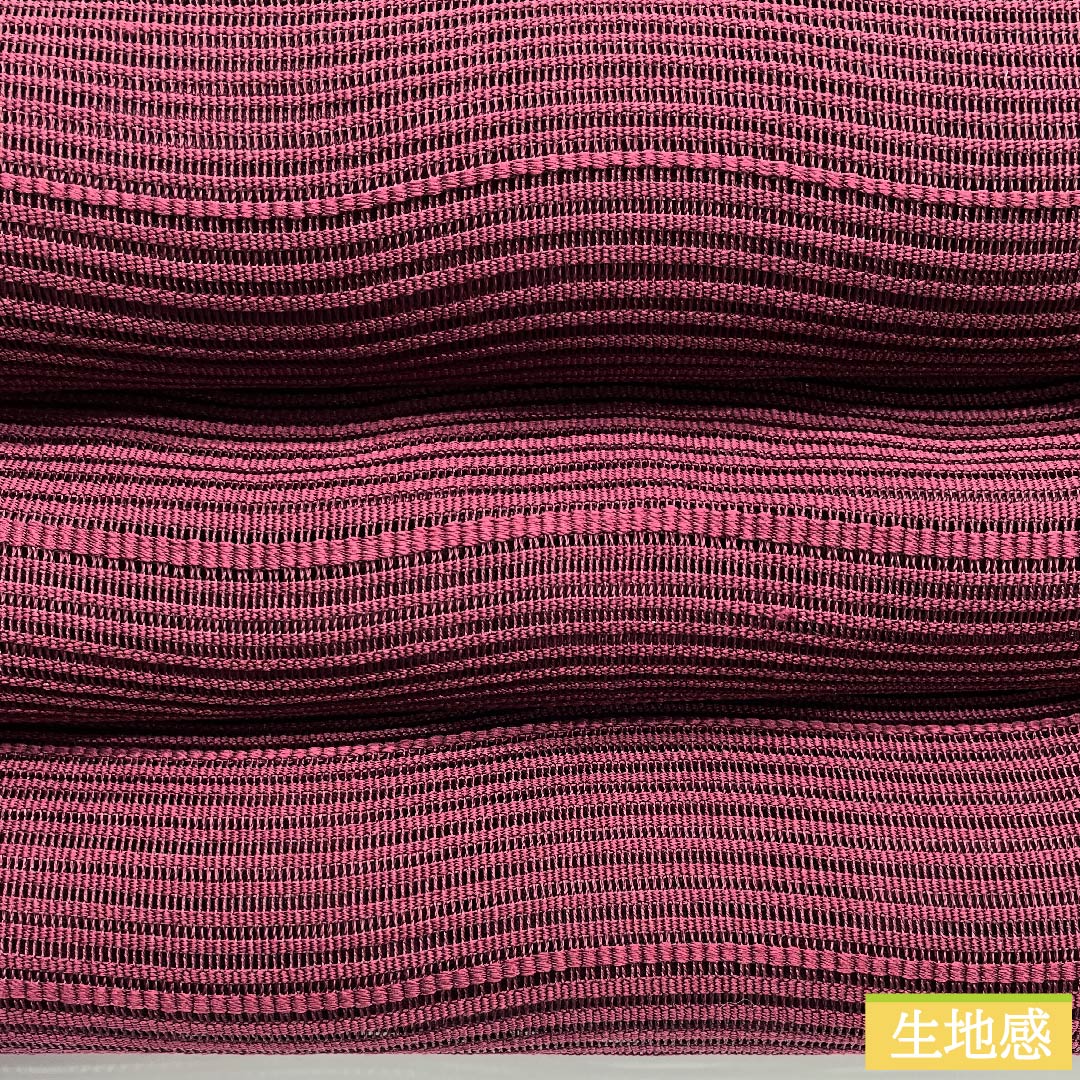 名古屋帯 暗紅色色 夏帯 絽 よろけ縞 帯丈357.5cm 正絹 Sランク 全通 カジュアル 紫系 1124006032320 松葉仕立て