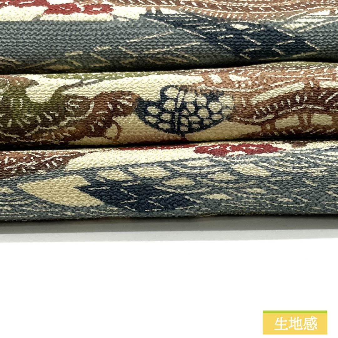 Nagoya obi, pure silk, gyoshikou-iro (fish roe yellow), Kyoto Bingata, Bingata-style pattern, landscape pattern, obi length 341cm, A rank, six-pass, semi-formal, beige, 1124007213325, Nagoya style
