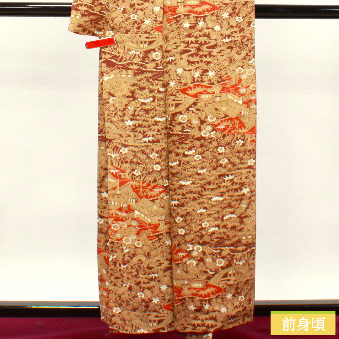 Komon, pure silk, length 157cm, sleeve length 64.5cm, lined, dark brown, Chayatsuji, Shochikubai, S rank, brown, 1115003602314