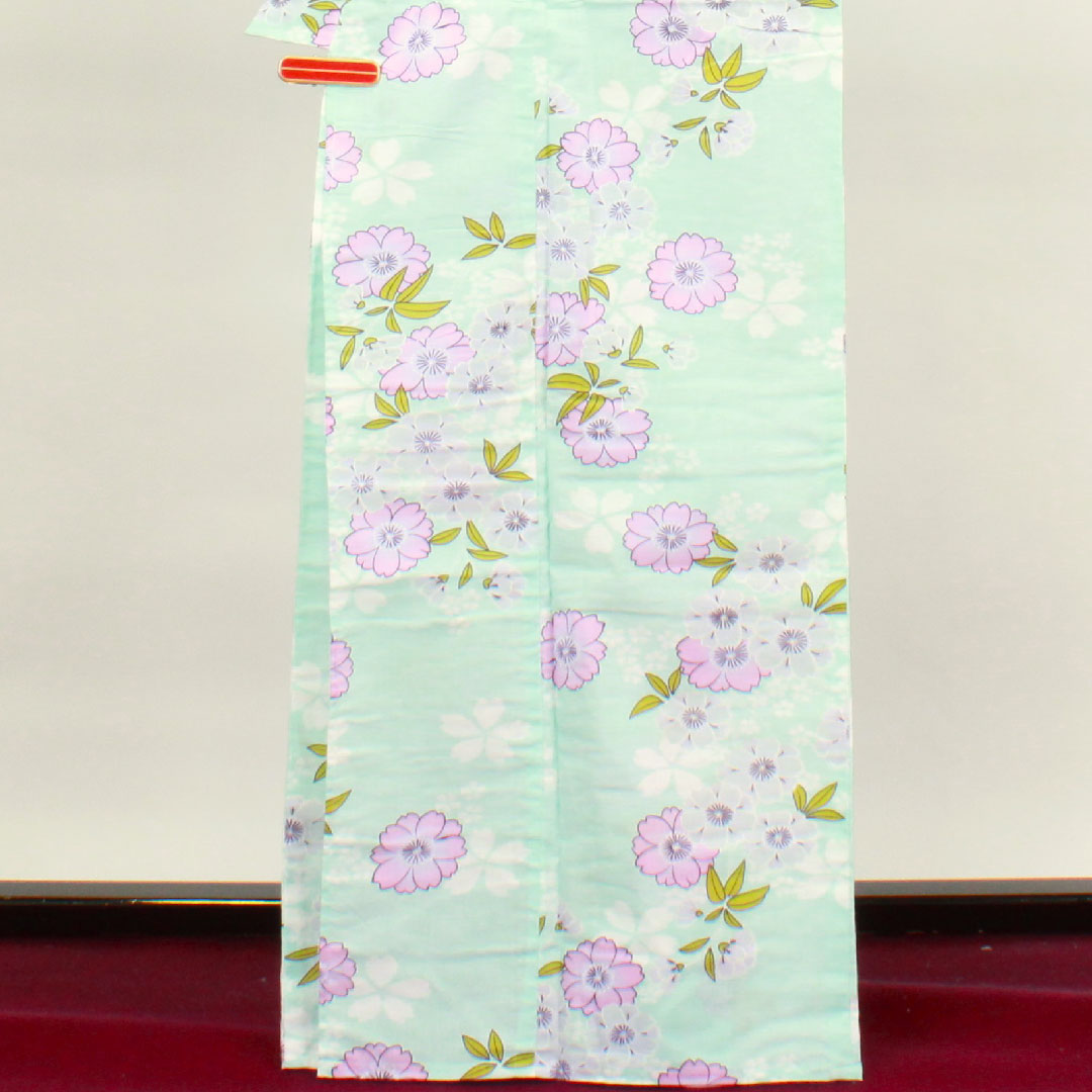 浴衣 瓶覗色 桜 木綿 Sランク 単衣 身丈166cm 裄丈65cm 水色系 1118002642524