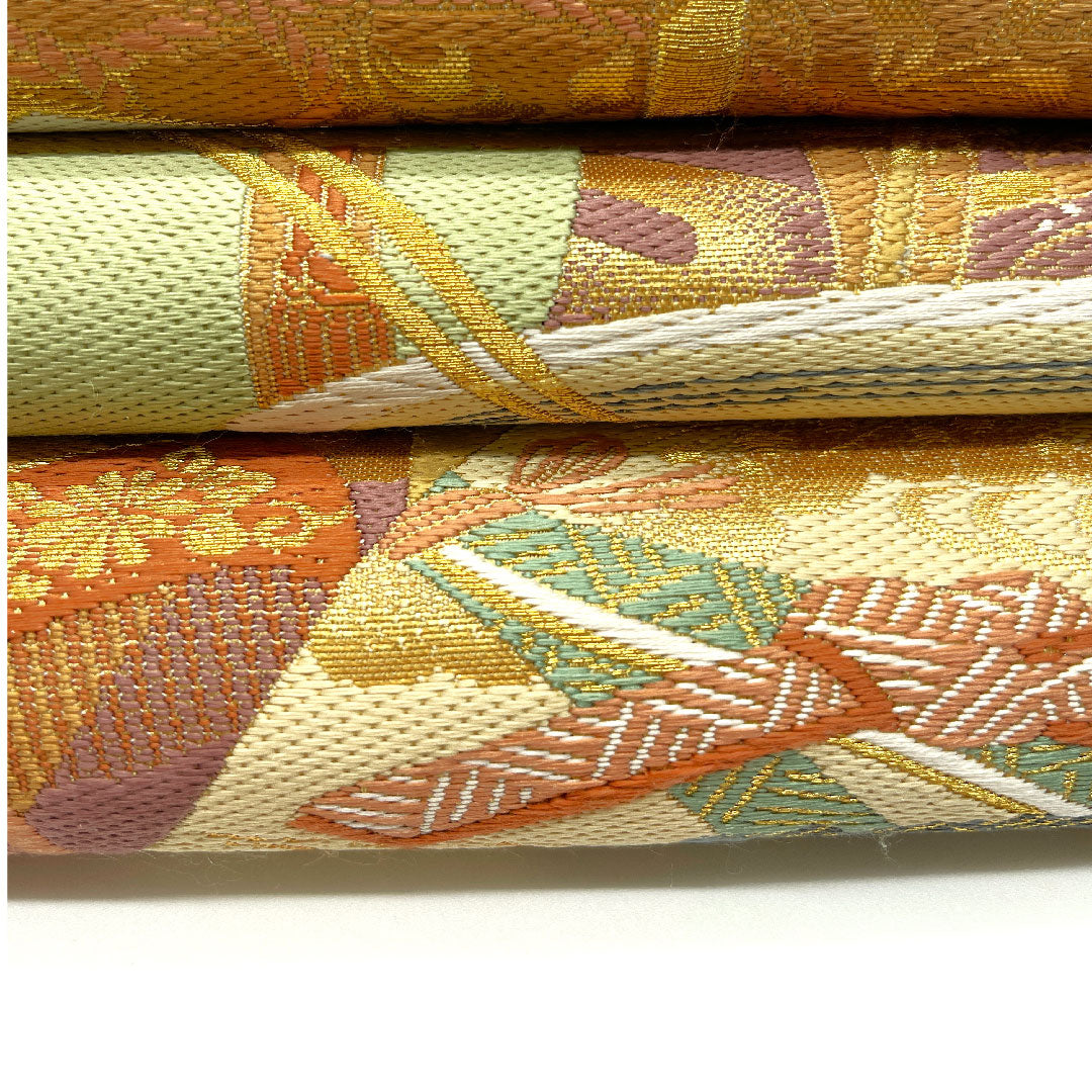 袋帯 時代人物風景 引箔 帯丈436cm 正絹 Sランク 六通 フォーマル 金系 1123005102321