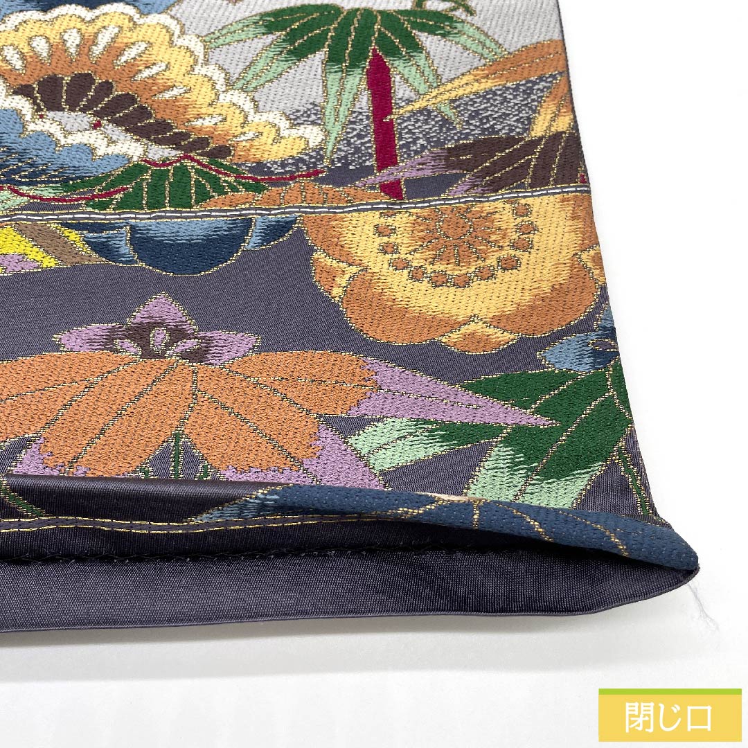 袋帯 桔梗鼠色(ききょうねずいろ) 白綾苑大庭 菱 松竹梅文様 振袖用 帯丈443cm 正絹 Sランク 六通 フォーマル 紫系 1123009582320