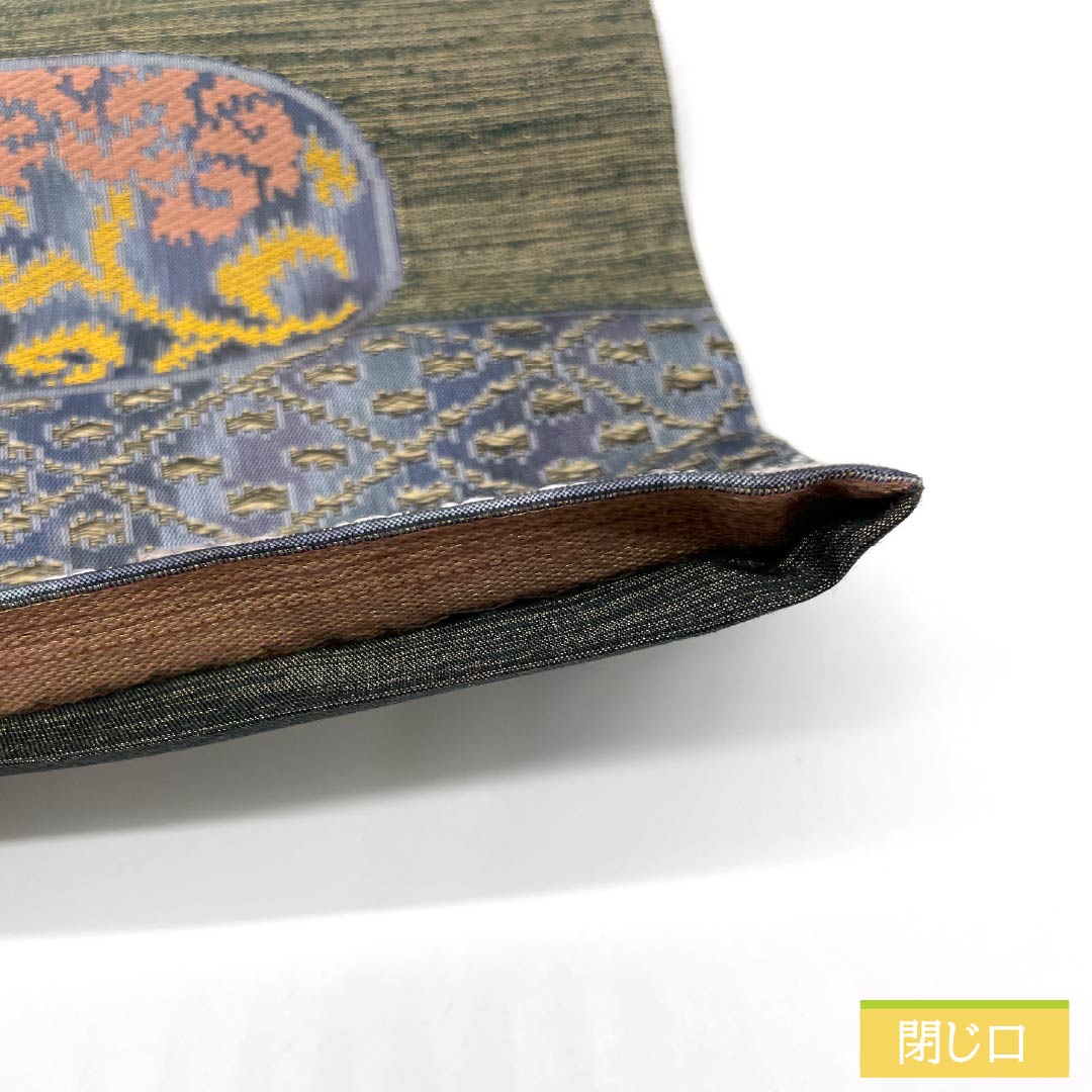 袋帯 正絹 花唐草 丸に花 横段 帯丈446cm Aランク 六通 カジュアル グラデーション系 1123012423399