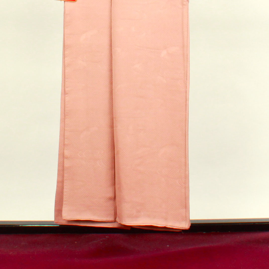 色無地 正絹 水柿色 抽象模様 下り藤 身丈152.5cm 裄丈64cm 袷 Aランク ピンク系 1114000853213