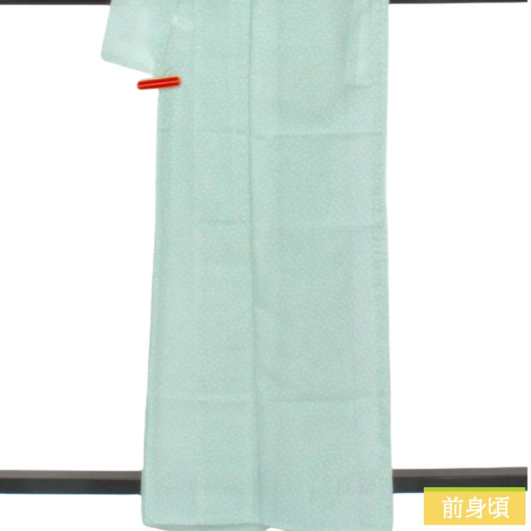 夏物 ポリエステル 小紋 Sランク 身丈164cm 裄丈65cm 薄水色(うすみずいろ) 洗える着物 水玉模様 絽 水色系 1132005932424