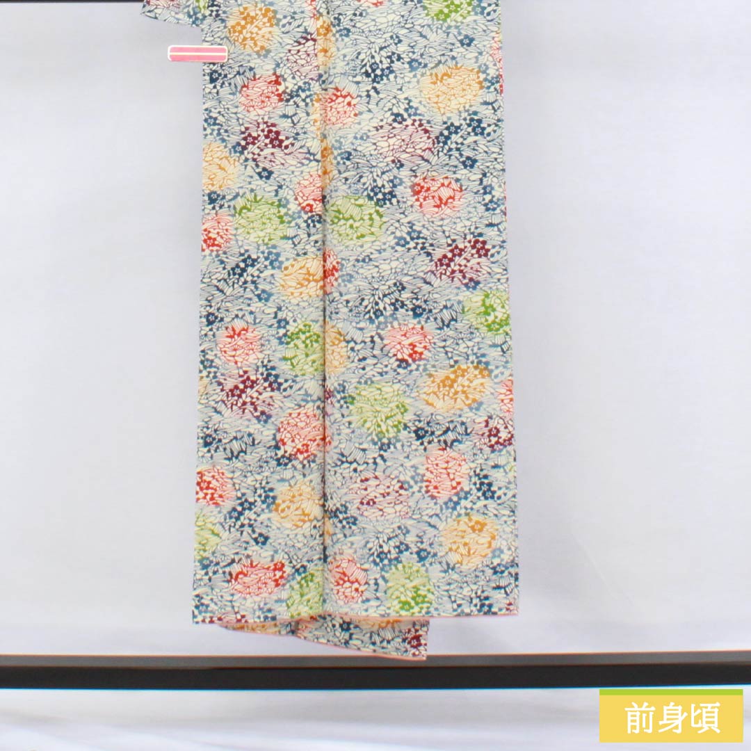 小紋 正絹 身丈147cm 裄丈64cm 袷 生成り色(きなりいろ) 型染 抽象模様 しつけ糸付き Aランク 白系 1115006123111