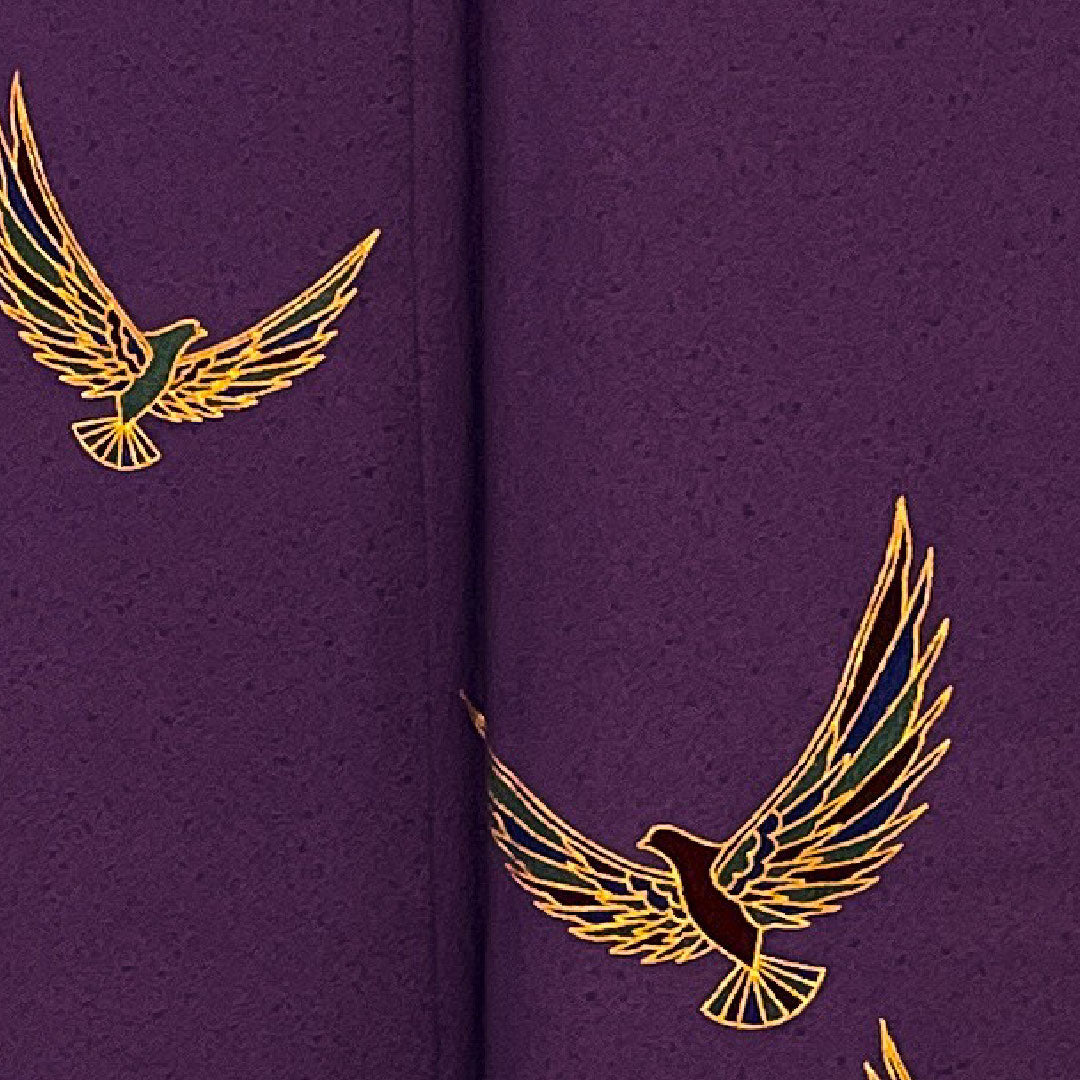 訪問着 袷 身丈154cm 裄丈62cm 斉藤三才 寿光織 鳥柄 正絹 Aランク 紫系 1112000883220