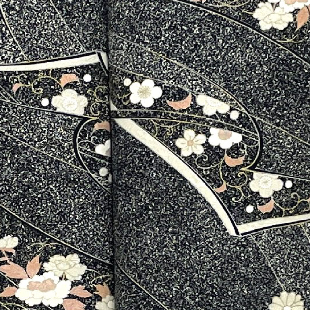 小紋 身丈158.5cm 裄丈63.5cm 袷 幾何学模様 花 正絹 Aランク 黒系 1115001963810