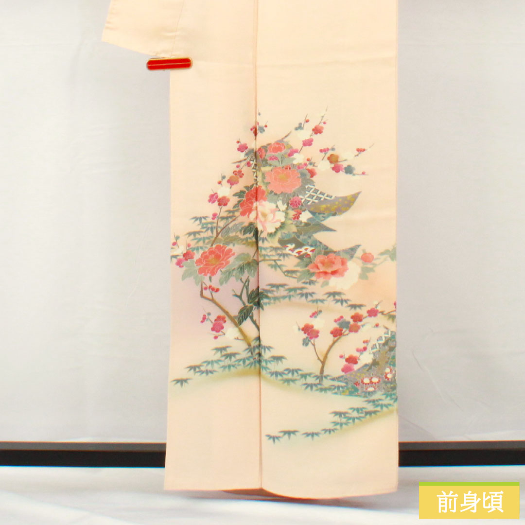 訪問着 正絹 袷 身丈161.5cm 裄丈63cm 乙女色(おとめいろ) 京友禅 草花模様 Sランク ピンク系 1112005312413