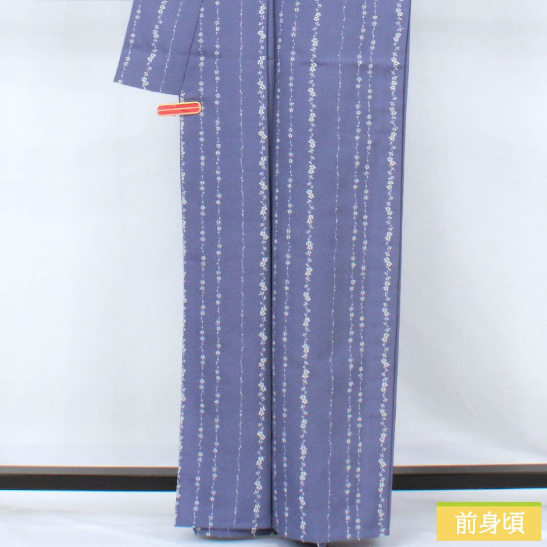 Komono Polyester A Rank Length 162.5cm Sleeve-to-sleeve 66cm Unlined Futai Aiiro (Deep Indigo) Katazome Small Flowers Washable Kimono Purple System 1115008053420
