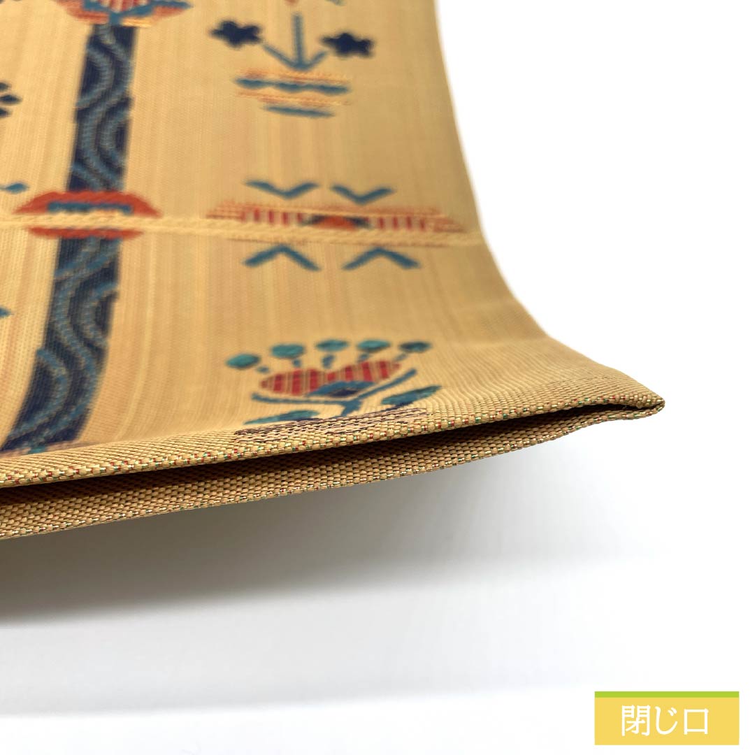 袋帯 正絹 山吹鼠色(やまぶきねずいろ) インカ鳥 花模様 帯丈436cm Sランク 六通 カジュアル ベージュ系 1123013072325