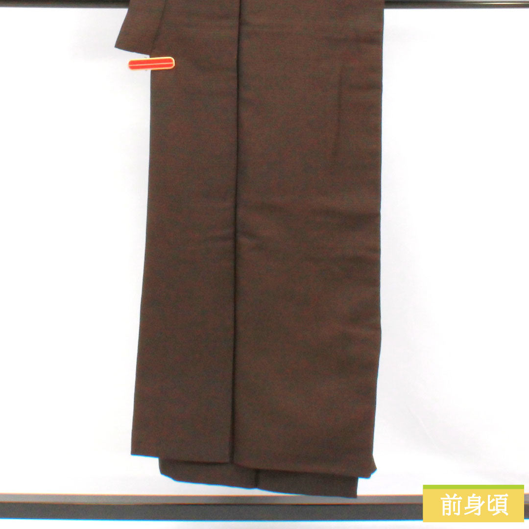 男物 正絹 Aランク 身丈148cm 裄丈68cm 消炭色(けしずみいろ) 横縞 袷 茶系 1119001703414