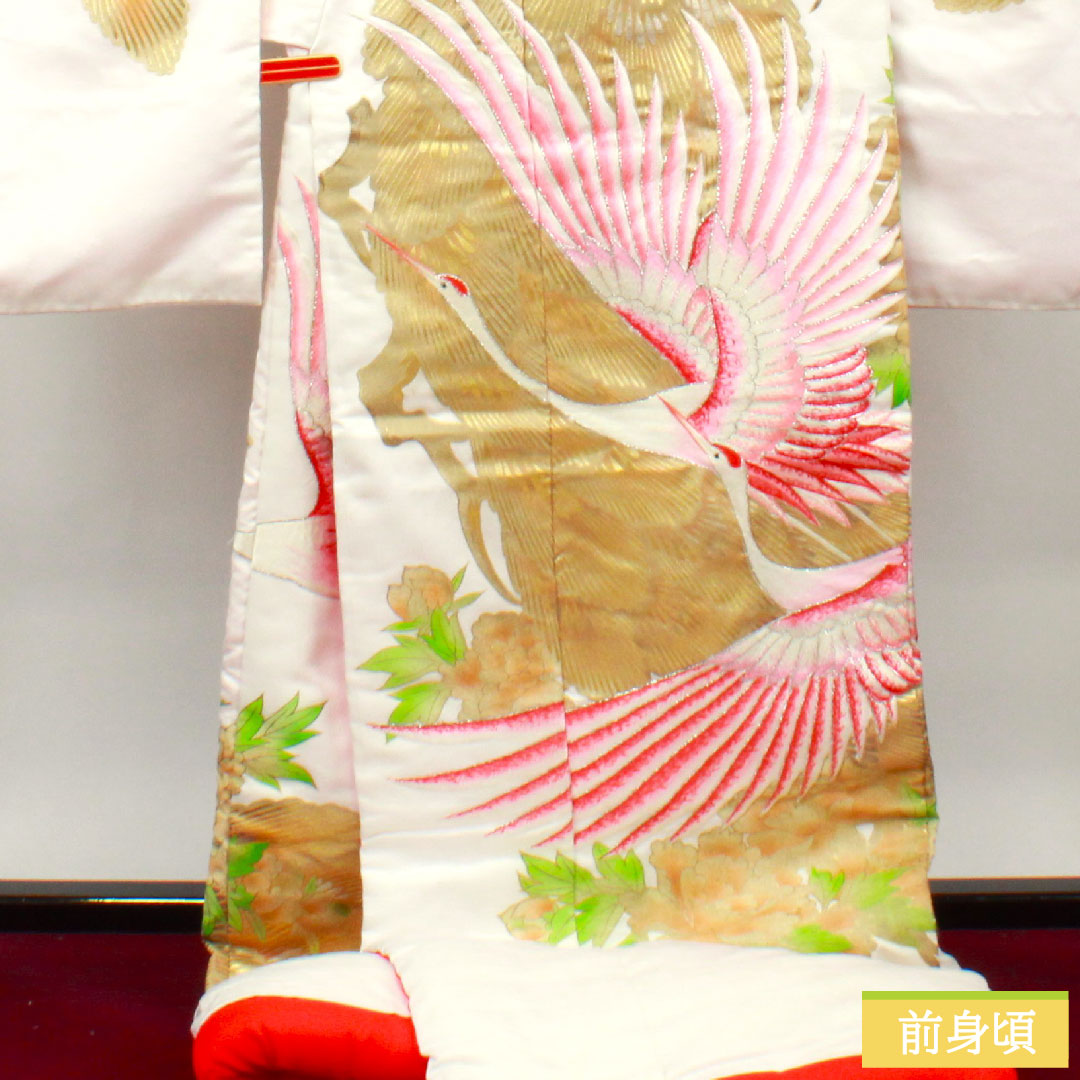 色打掛 正絹 身丈191cm 裄丈65cm 唐織 金彩加工 鶴 Bランク 袷 白系 1110000664911