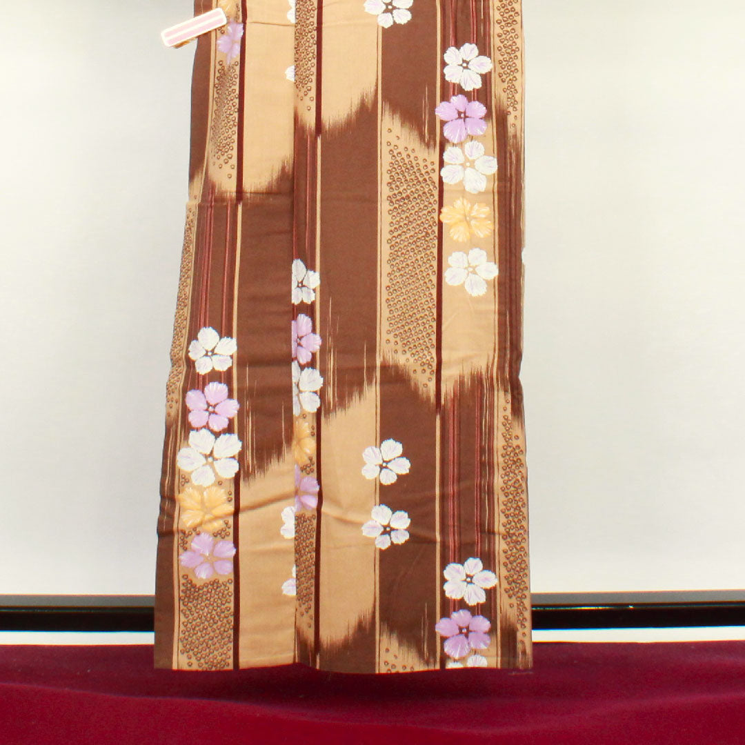 浴衣 抽象模様 木綿 Bランク 単衣 身丈161.5cm 裄丈66.5cm 茶系 1118001054414