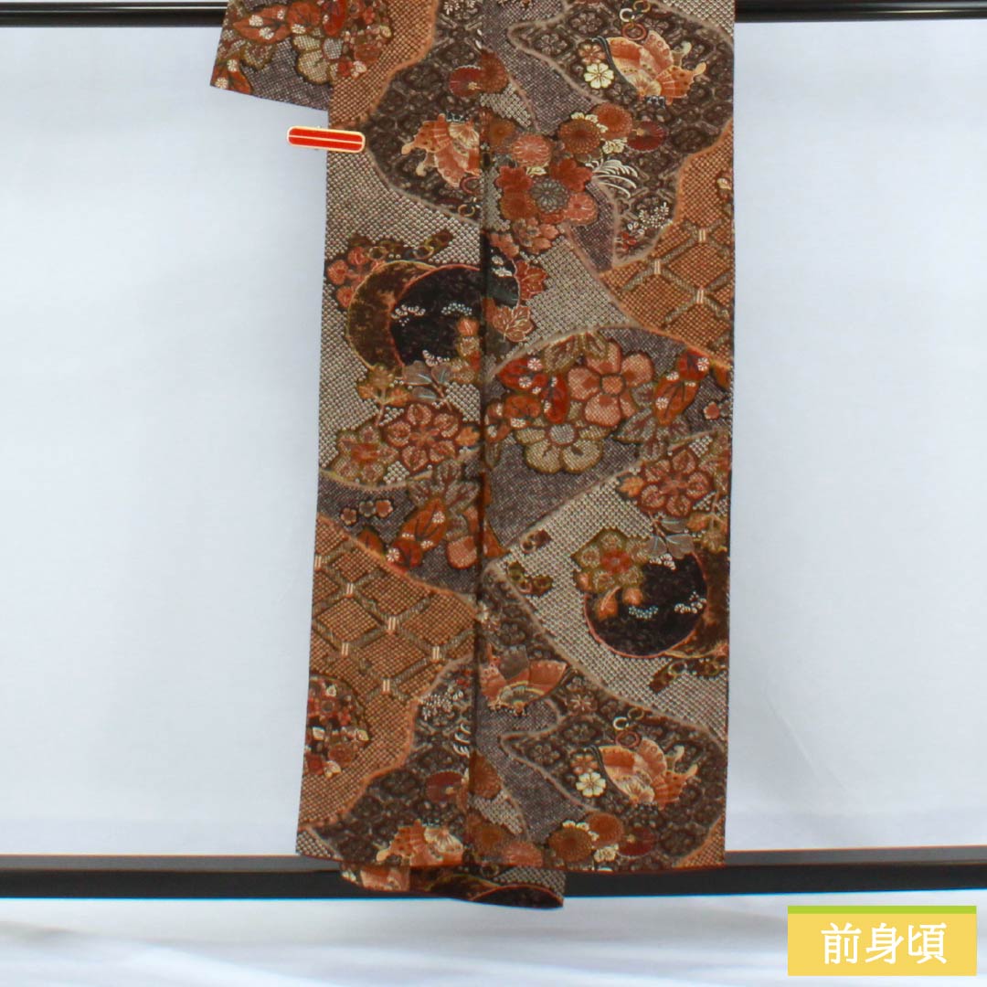Komon (small pattern) silk, A-rank, length 152cm, sleeve length 62cm, lined, stencil-dyed, classic pattern, brown, product number 1115006503214