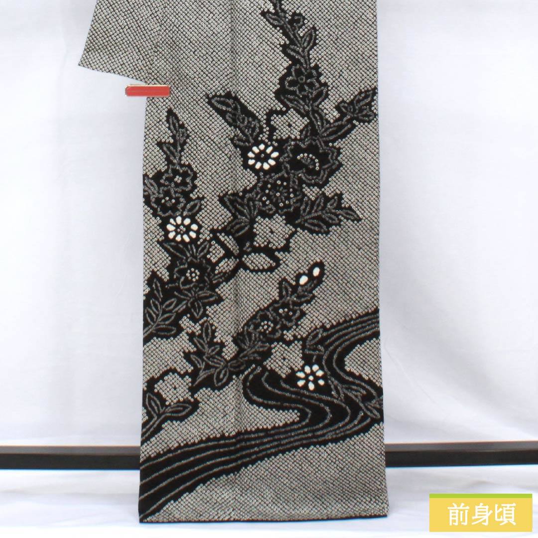 Homongi, pure silk, lined, length 165cm, sleeve length 66cm, all-dyed, floral pattern, A rank, black, 1112006033510