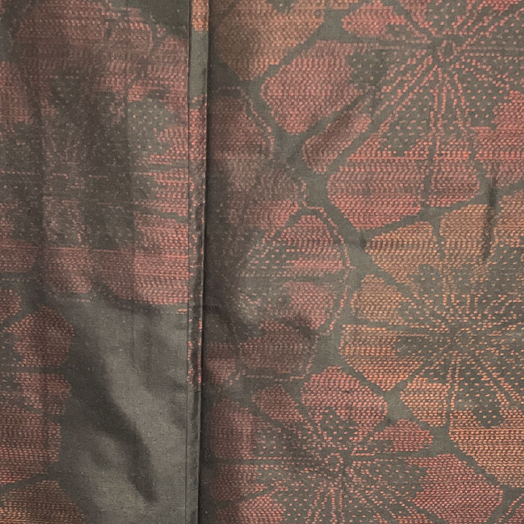 Oshima Tsumugi, Length 155cm, Sleeve length 64.5cm, Weft Kasuri, Flower pattern, Pure silk, A rank, Lined, Black, 1116001893310