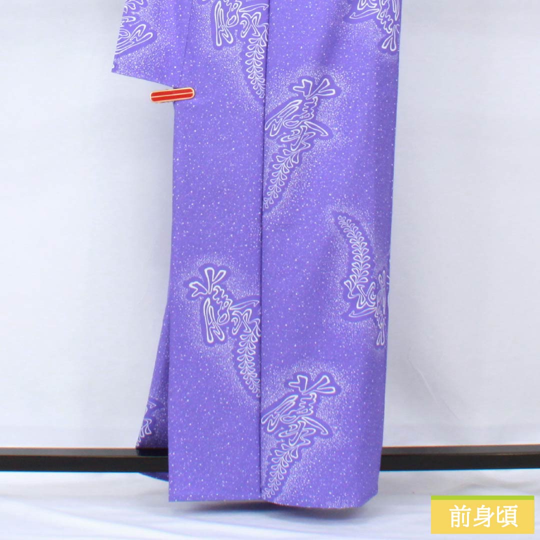 小紋 ポリエステル 身丈161.5cm 裄丈65.5cm 単衣 杜若色(かきつばたいろ) 藤 洗える着物 Sランク 紫系 1115006042420