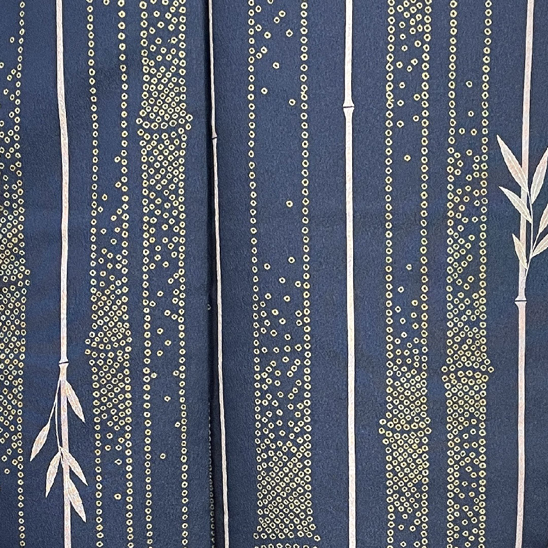 小紋 身丈163cm 裄丈67.5cm 袷 紺青色 洗える着物 竹 ポリ Sランク 紺系 1115002112418
